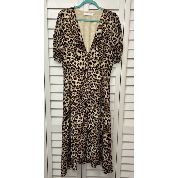 ASTR The Label Leopard Print Half Sleeve Deep V-Neck Button Down Dress Size XL - Picture 2 of 10